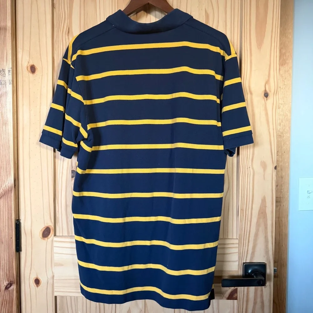 Polo Ralph Lauren Mens Large Navy Blue Yellow Striped Short Sleeve Pique Polo